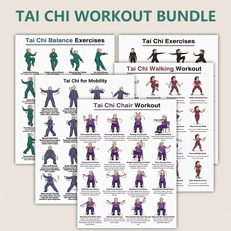 Home Gym Routine - A4 Size 5pcs Tai Chi Workout
