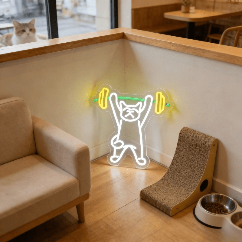 Cat Lifting Weights Neon Sign  - Home Gym Neon Sign ulasan dan harga