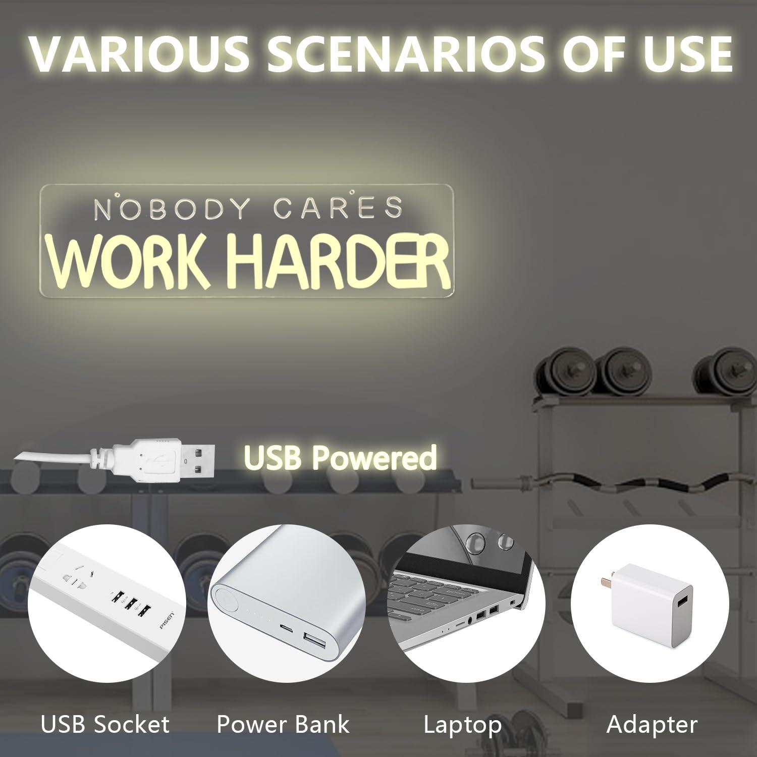 Nobody Cares Work Harder Neon  - Home Gym Neon Sign ulasan dan harga