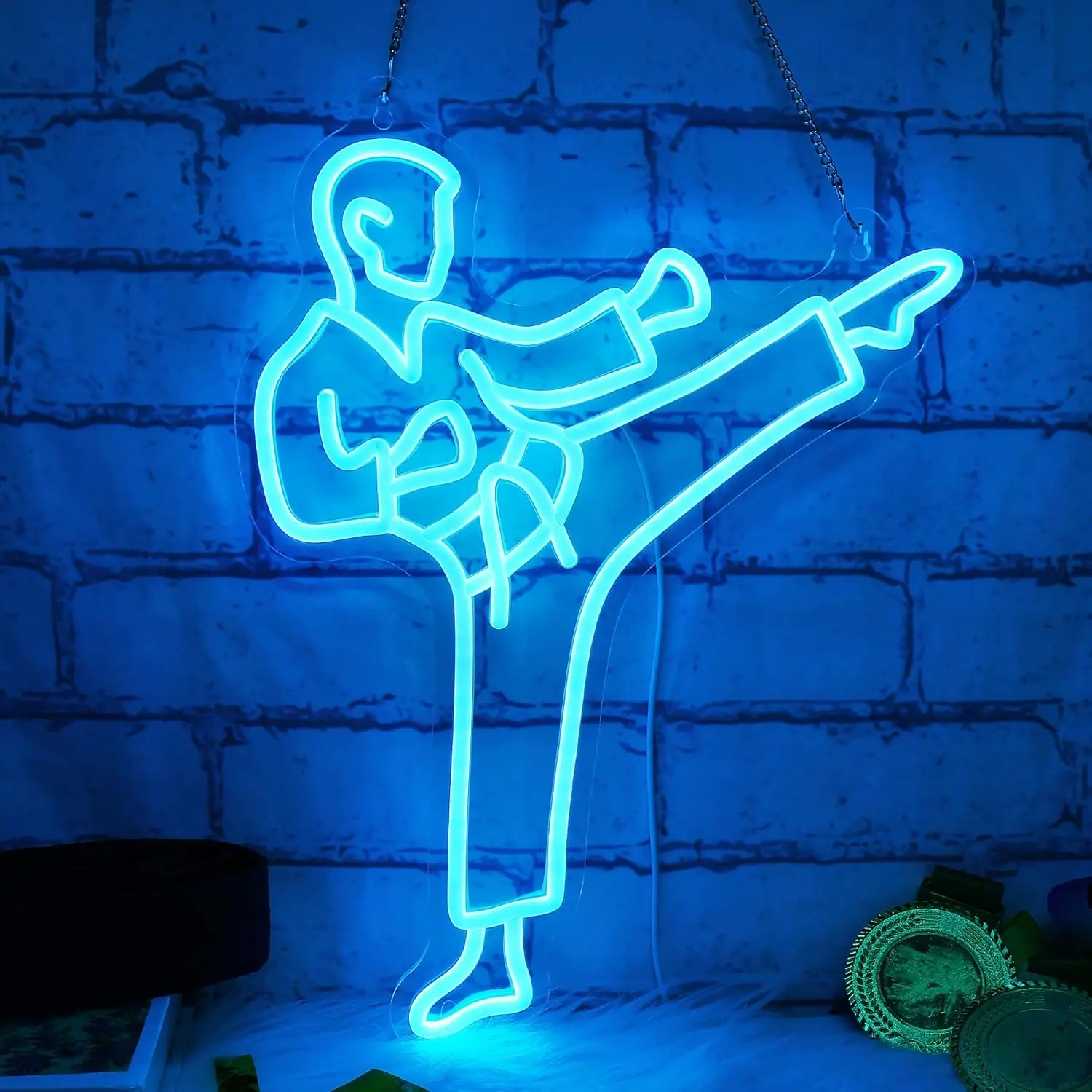 Karate Man Neon Sign Blue LED  - Home Gym Neon Sign ulasan dan harga