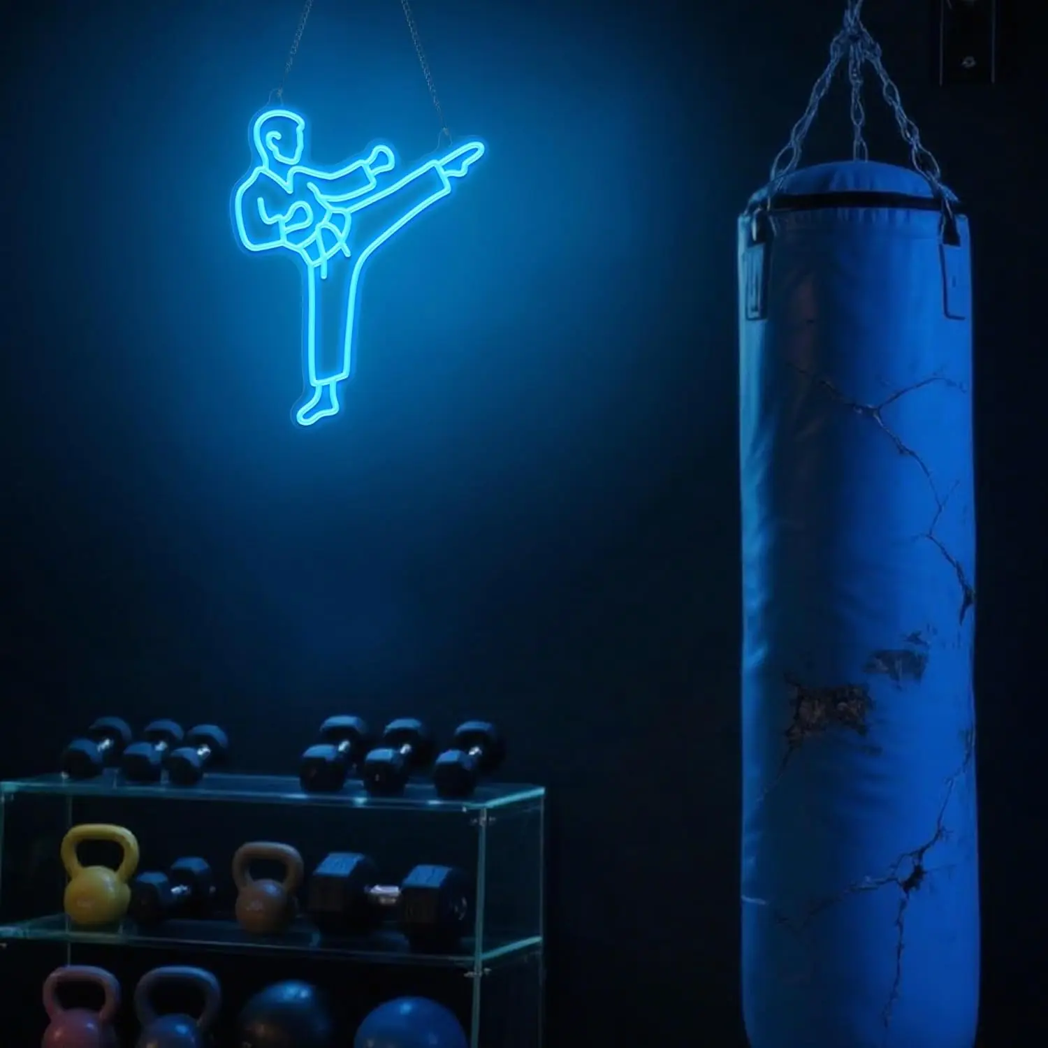 Karate Man Neon Sign Blue LED  - Home Gym Neon Sign ulasan dan harga