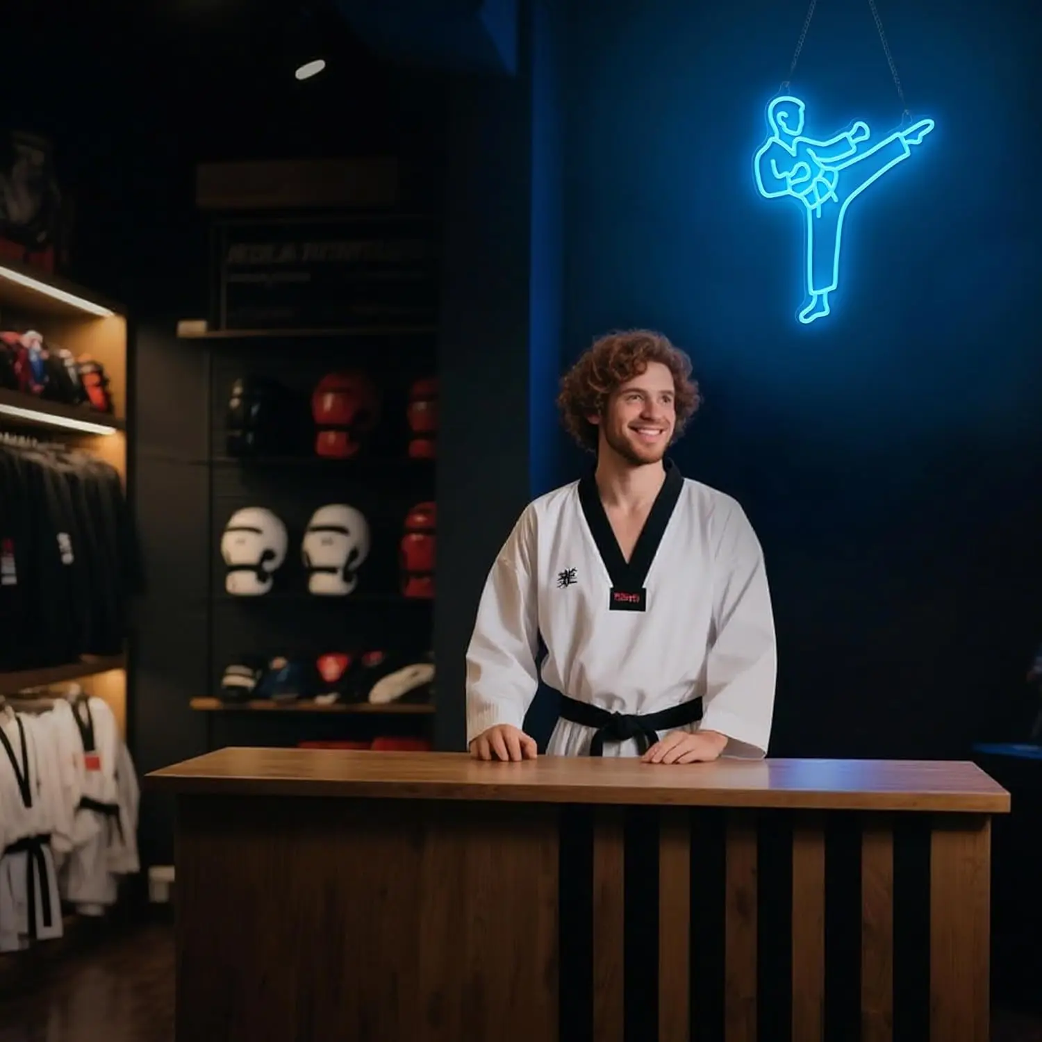 Karate Man Neon Sign Blue LED  - Home Gym Neon Sign ulasan dan harga